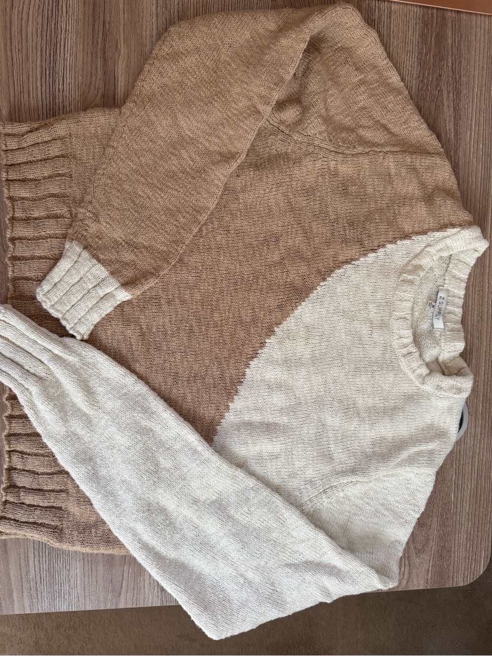 Z Supply Two-Tone Crewneck Sweater in Beige and Cream